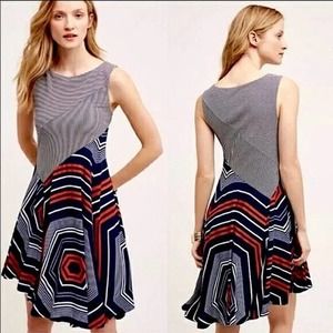Anthropologie Maeve Cameron Asymmetric Red White and Blue Dress XS
